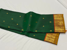 Emerald Green with Rust Buttas Handwoven Pure Jari Kanjivaram Silk Saree with rich borders pallu and contrast woven blouse beauty