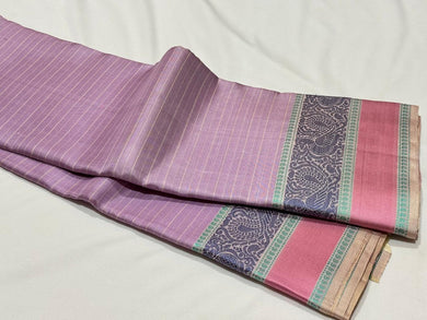 Lavendar with Greyish White Handwoven Pure Soft Zariless Kanchipuram Silk Saree Beauty