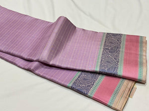 Lavendar with Greyish White Handwoven Pure Soft Zariless Kanchipuram Silk Saree Beauty