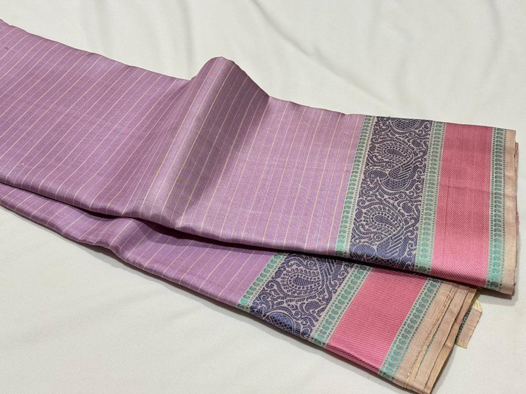 Lavendar with Greyish White Handwoven Pure Soft Zariless Kanchipuram Silk Saree Beauty