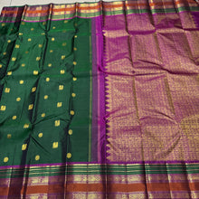 Bottle Green with Deep Wine Buttas Handwoven Pure Jari Kanjivaram Silk Saree with Varisaipet Borders Beauty