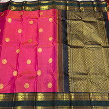 Dual tone tomato pink with black and green Handwoven Pure Jari Korvai Kanjivaram Silk Saree Buttas Beauty