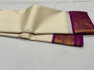 Offwhite with Purple Handwoven Pure Jari Korvai Kanjivaram Silk Saree Beauty