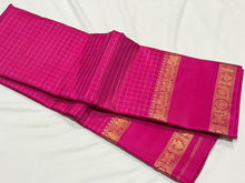 Sahana- Stunning Rani Pink with Gold Handwoven Pure Jari Kanjivaram Silk with checked body with rettapet borders rich Kalakshetra Kili woven pallu and self colored blouse