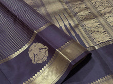 Deep Coffee Brown Handwoven Pure Jari Kanjivaram Silk Saree with Gandaberundas and Yazhis woven borders kottadi Jari checked body beauty