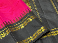 Deep Pink with Black Handwoven Pure Jari Korvai with Rettapet Fish Border Kanjivaram Silk Saree temple borders beauty