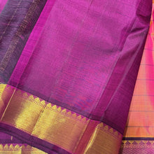 Sahana-Dual tone Orange Mustard with deep magenta  Handwoven Pure Jari muthukattam woven Kanjivaram with rich borders pallu and contrast woven blouse beauty