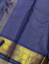 Vaibhogam- Vintage Recreation-  Lavendar with Navy Blue Handwoven Pure 2g Jari Korvai Vairaoosi with Buttas Kanjivaram Silk with beautiful borders rich  pallu and contrast woven vairaoosi blouse