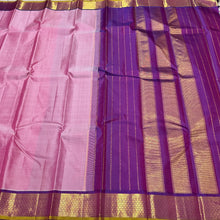 Nayaki- Beautiful Lotus Pink with Deep Purple Handwoven Pure Kanjivaram Silk with gorgeous honeycomb design woven borders with green jamudu with rich pallu and contrast woven blouse