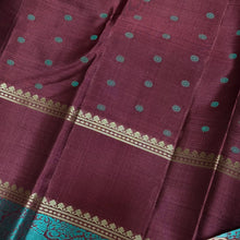 Stunning Black with Teal and Brown Handwoven Pure Zariless Kanjivaram Silk with beautiful borders striped body rich pallu and buttas woven blouse