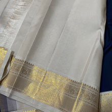 Stunning Deep Sapphire Blue (dual tone deep blue short with green) with Offwhite Handowen Pure Jari Korvai Kanjivaram Silk Saree with Mayil Chakram Buttas woven body with rich and very beautifully woven borders gorgeous pallu and contrast woven blouse