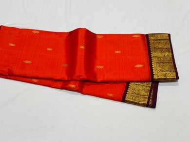 Vintage Combo- Orange with Deep Maroon Buttas Korvai Handwoven Pure Jari Kanjivaram Silk Saree Beauty