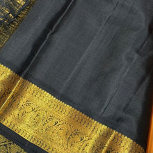 Sarasangi - Gorgeous Mustard with Black Handwoven Pure Jari Korvai Kanjivaram Silk with beautiful black double parrots woven borders with rich pallu and contrast woven blouse