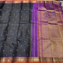 Stunning Black with Purple Handwoven Pure Jari Kanjivaram Silk Saree with Buttas woven body rich borders beautiful pallu and contrast woven blouse