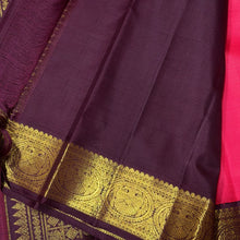 Sarasangi- Gorgeous Dual tone Rose Pink with Beetlenut Brown Handwoven Pure Jari Korvai Kanjivaram Silk with rich gandaberunda woven borders gorgeous pallu and contrast blouse