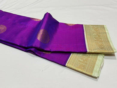 Purple with Pista Green Handwoven Pure Jari Korvai Kanjivaram Silk Saree Beauty with rich buttas and Borders