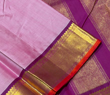 Nayaki- Gorgeous Lotus Pink with Purple Handwoven Pure Kanjivaram Silk with beautiful bawanchi borders with rich pallu and contrast woven blouse