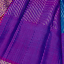 Sahana- Gorgeous Peacock Blue with Purple Kottadi Jari Checked body with beautiful buttas woven borders on either sides with rich pallu and contrast woven blouse