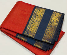 Vaibhogam- Gorgeous Red with Deep Saphire Blue Vairaoosi Handwoven Pure 2g Jari Korvai Kanjivaram Silk with beautiful doublepet borders rich pallu and contrast woven beautiful blouse beauty