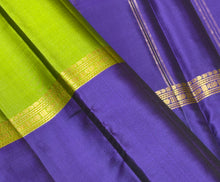 Sahana- Gorgeous Green wjth Purple and Rust Mubbagam Style Handwoven Pure Kanjivaram Silk with beautiful classic borders pallet and contrast woven blouse