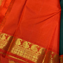 Sarasangi-Beautiful Bottle Green with Orange Handwoven Pure Korvai Kanjivaram Silk with beautiful paisleys and rudrakshas woven borders rich pallu and contrast woven blouse