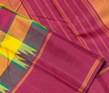 Saraswati- Multichecks Palum Pazhamum with Arakku Handwoven Pure Korvai Kanjivaram Premium Zariless Silk with temple borders rich seer pallu and contrast woven blouse