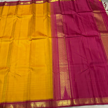Sarasangi- Gorgeous Mustard with Arakku shot Pink Handwoven Pure Jari Korvai Kanjivaram Silk with Orukunjam Borders Rich Pallu and contrast woven blouse