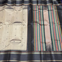 Stunning Grey with Black Buttas Korvai Handwoven Pure Zariless Kanjivaram Silk Saree Beauty with temple borders