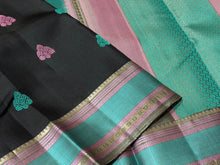 Black with Grey with Multicolored Buttas Handwoven Pure Zariless Soft Kanjivaram Silk Saree Beauty