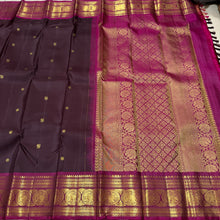Sahana- Gorgeous Coffee Brown with Deep Magenta Handwoven Pure Jari Kanjivaram Silk with buttas woven body with beautiful borders rich pallu and contrast woven blouse