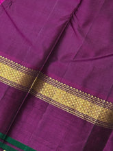 MS Blue with Deep Wine Mallimoggu with Spaced Borders and Green Selvedges Handwoven Pure Jari Kanjivaram Silk Saree Beauty