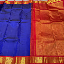 MS Blue with Red Handwoven Korvai Kanjivaram Silk Saree with rich pallu borders beauty