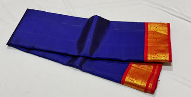 MS Blue with Red Handwoven Korvai Kanjivaram Silk Saree with rich pallu borders beauty