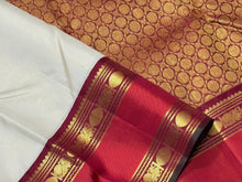 Offwhite with Deep Maroon and Rust Vairaoosi Korvai with Doublepet Borders Handwoven Pure Jari Kanjivaram Silk Saree Beauty