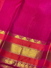 Offwhite with Muted checks tomato pink Handwoven Pure Jari Korvai Kanjivaram Silk Saree Beauty