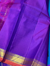 Peacock Blue with Purple Handwoven Pure Jari Kanjivaram Silk Saree Small borders beauty