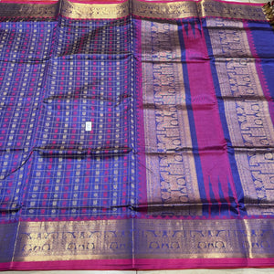 Light Royal Blue with Pink 1000 Buttas Handwoven Premium Pure Kanjivaram Silkcotton Saree Beauty