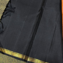 Saranga- Beautiful Burnt Orange with Black Buttas with Small borders Handwoven Pure Jari Podikattam Checked body with rich yazhis elephants mayil chakram woven gorgeous pallu and contrast black blouse