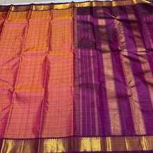 Sahana-Dual tone Orange Mustard with deep magenta  Handwoven Pure Jari muthukattam woven Kanjivaram with rich borders pallu and contrast woven blouse beauty