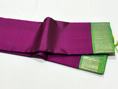 Purple with Dual tone Parrot Green Handwoven Pure Silver Jari Korvai Kanjivaram Silk Saree with rich borders pallu and contrast woven blouse beauty