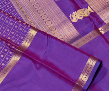 Sahana- Stunning Vadamalli Purple with Gold Handwoven Pure Jari Kanjivaram Silk with Lakshadeepam buttas woven body with rich pallu broad borders and self colored blouse
