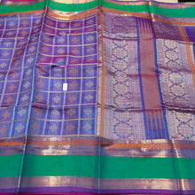 Lavendar with Green Premium Handwoven Pure Kanjivaram Silkcotton Saree Kolam weaves