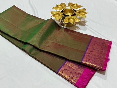 Manthulir Green with Purple Handwoven Pure Kanjivaram Silk Saree Beauty