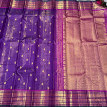 Purple with Pink Handwoven Pure Jari Vairaoosi with Buttas and Varisaipet Borders Kanjivaram Silk Saree Beauty