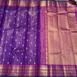 Purple with Pink Handwoven Pure Jari Vairaoosi with Buttas and Varisaipet Borders Kanjivaram Silk Saree Beauty