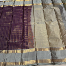 Brown with Grey Jari Kattam With Doublepet Borders Handwoven Pure Kanjivaram Silk Saree Beauty