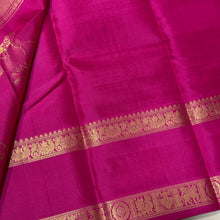 Sahana- Stunning Rani Pink with Gold Handwoven Pure Jari Kanjivaram Silk with checked body with rettapet borders rich Kalakshetra Kili woven pallu and self colored blouse