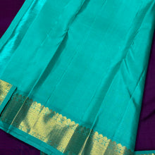 Evergreen Combo- Deep Purple with Turquoise Blue Green Buttas Korvai Handwoven Pure Jari Kanjivaram Silk Saree Beauty