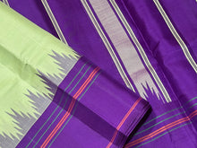Gorgeous Pista Green with Purple Handwoven Pure Korvai Zariless Kanjivaram Silk Saree with beautiful temple borders classy pallu and contrast woven blouse