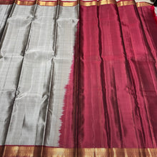 Grey with Maroon Handwoven Pure Kanjivaram Silk Saree with Small borders classy seer pallu and contrast woven blouse beauty